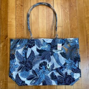 VS Transparent PVS Blue Floral Tote & Clutch
